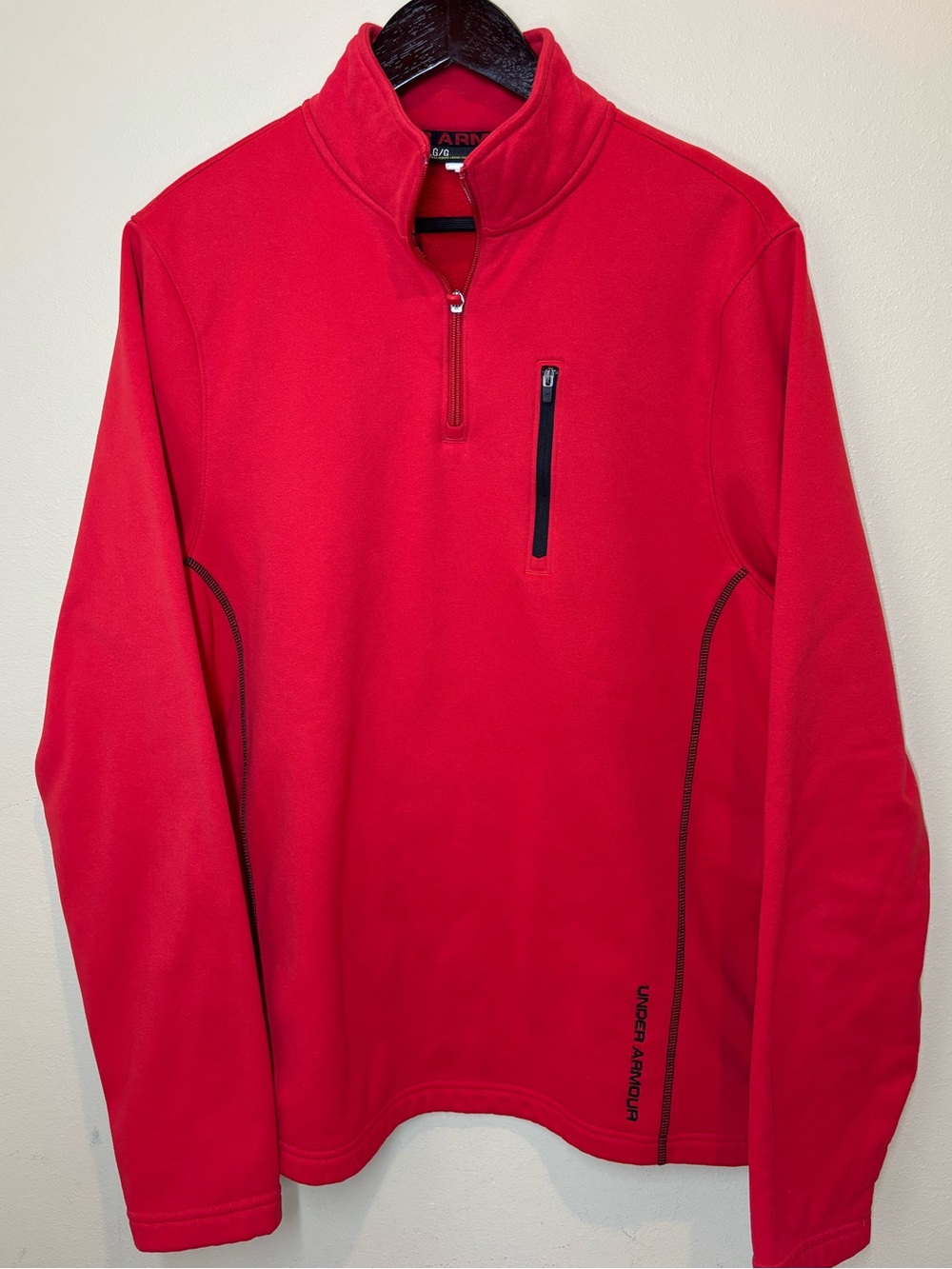 Under Armour Red Quarter-Zip Fleece Pullover, black trip, Large